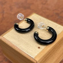 Load image into Gallery viewer, Estate 14KT Yellow Gold Black Onyx C-Shape Hoop Earrings