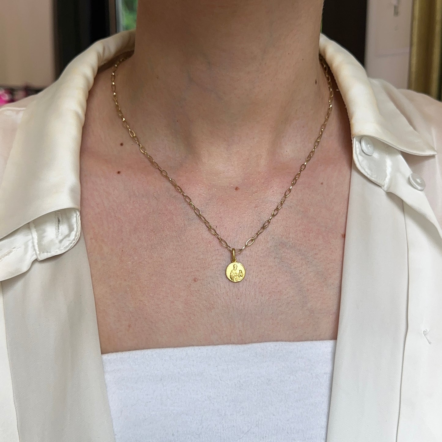 14KT Yellow Gold St Paul Matte Round Medal Pendant 10mm