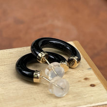 Load image into Gallery viewer, Estate 14KT Yellow Gold Black Onyx C-Shape Hoop Earrings