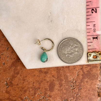 Single (1) 14K Yellow Gold Removable Teardrop Briolette Turquoise C-Hoop Earring