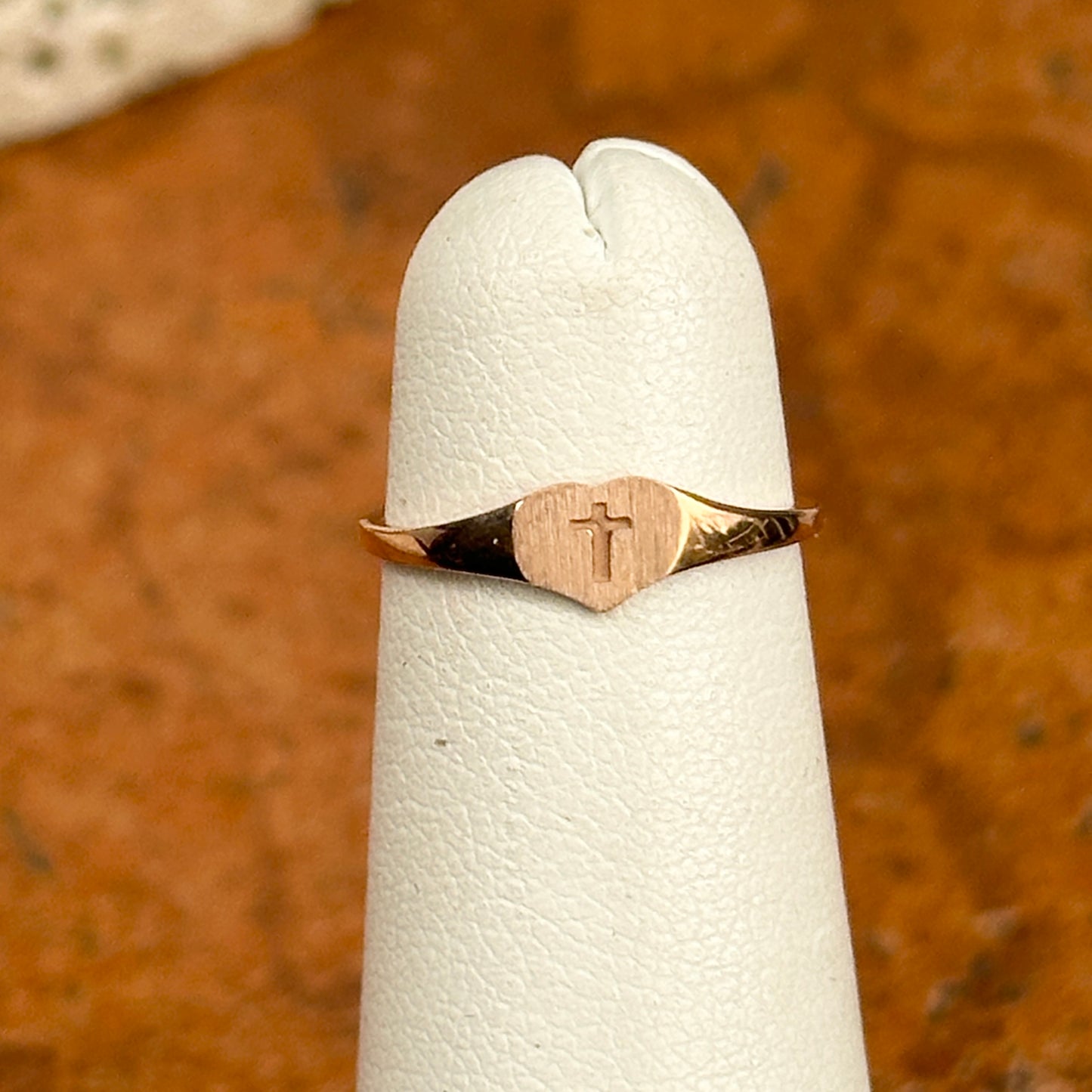 14KT Rose Gold Heart + Cross Signet Youth or Pinky Ring