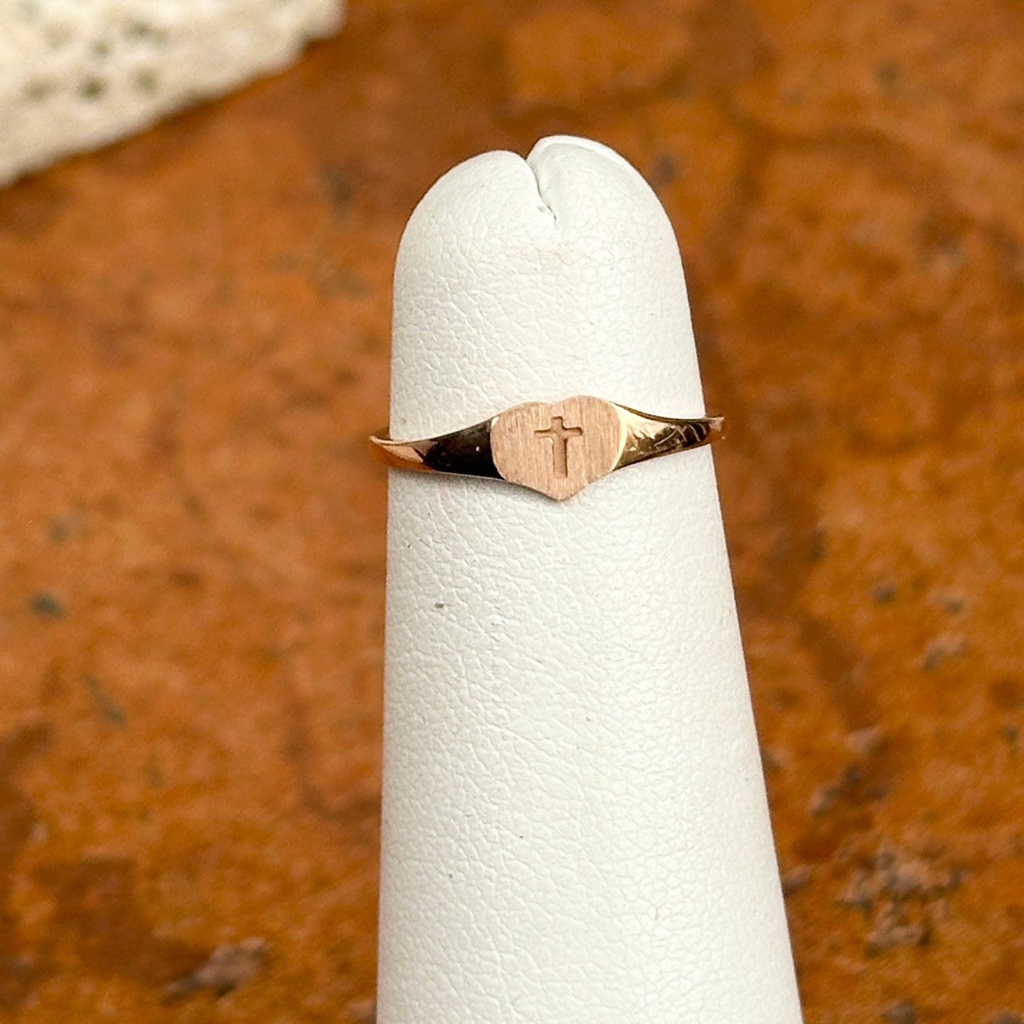 14KT Rose Gold Heart + Cross Signet Youth or Pinky Ring