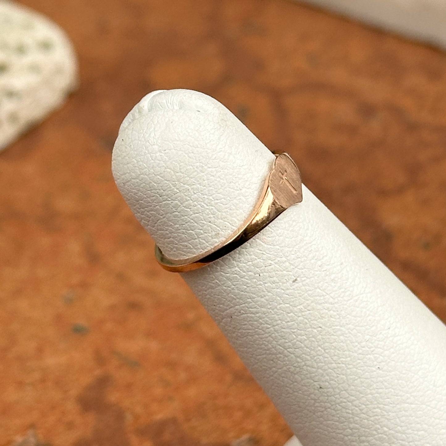 14KT Rose Gold Heart + Cross Signet Youth or Pinky Ring