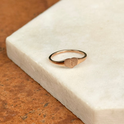 14KT Rose Gold Heart + Cross Signet Youth or Pinky Ring