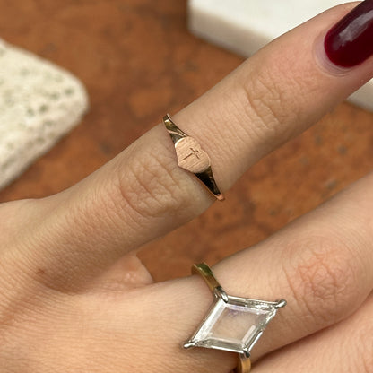 14KT Rose Gold Heart + Cross Signet Youth or Pinky Ring
