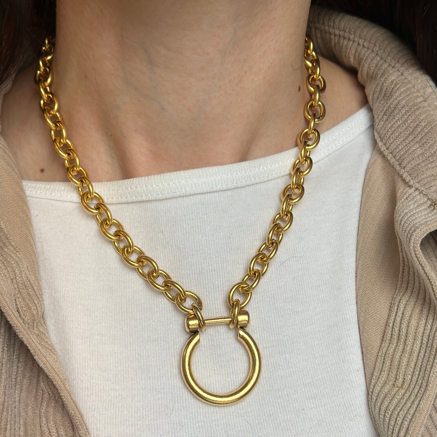 Gold-Plated Brass Large Shackle Chain Necklace