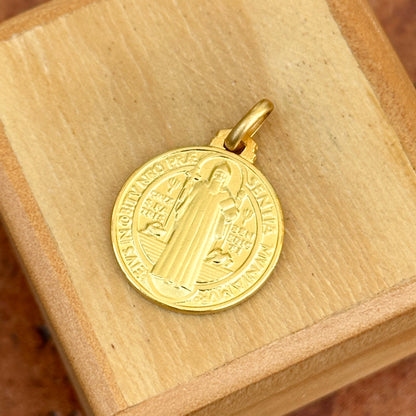 14KT Yellow Gold Solid St Benedict Round Medal Pendant Charm Reversible 18mm