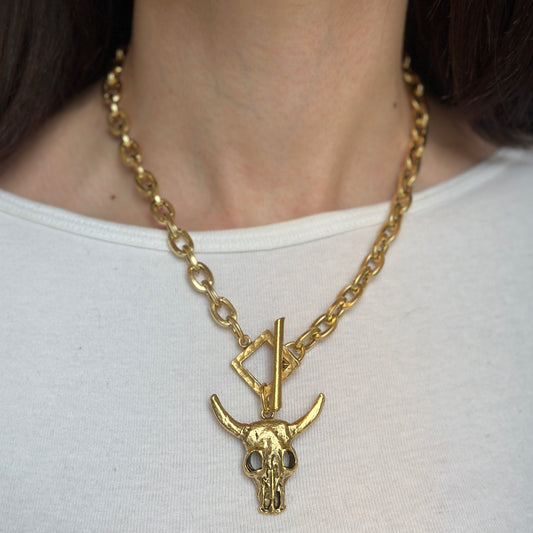 Gold-Plated Brass Longhorn Toggle Chain Necklace