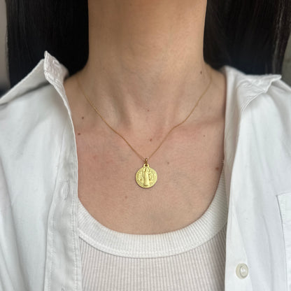 14KT Yellow Gold Solid St Benedict Round Medal Pendant Charm Reversible 18mm