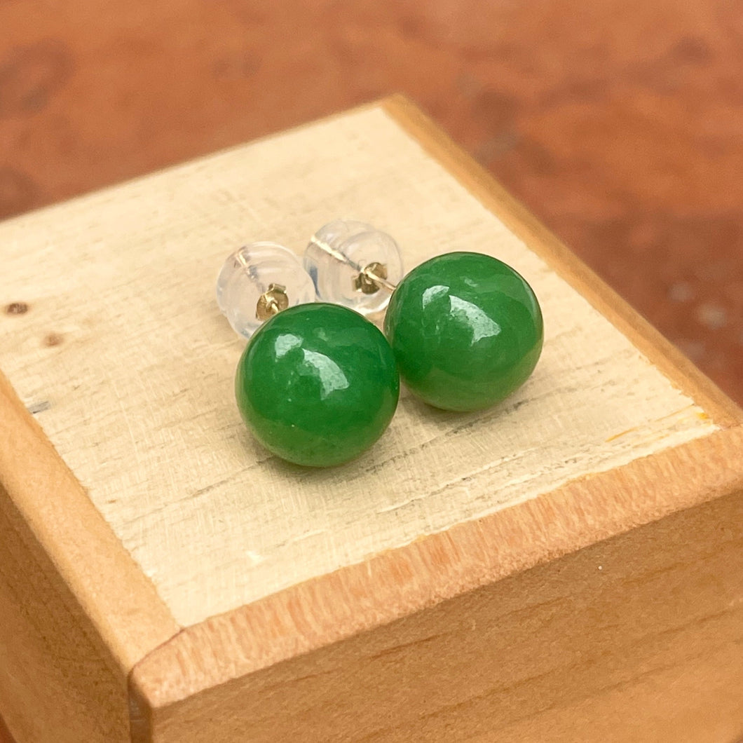 Estate 14KT Yellow Gold Spinach Jade Ball Post Earrings 10mm