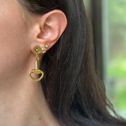 Brass Horse Bit Post Drop Earrings