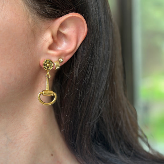 Brass Horse Bit Post Drop Earrings - LSJ