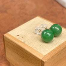Load image into Gallery viewer, Estate 14KT Yellow Gold Spinach Jade Ball Post Earrings 10mm