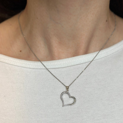 Estate 14K White Gold Concave Tilted Open Heart Pendant Slide