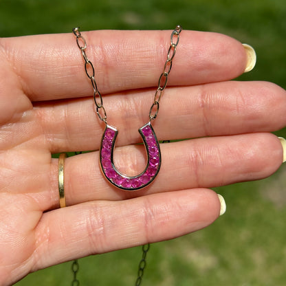 14KT Yellow Gold Ruby Horseshoe Chain Necklace 18" - LSJ