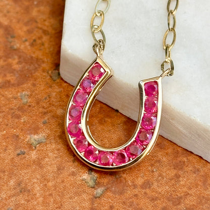 14KT Yellow Gold Ruby Horseshoe Chain Necklace 18" - LSJ