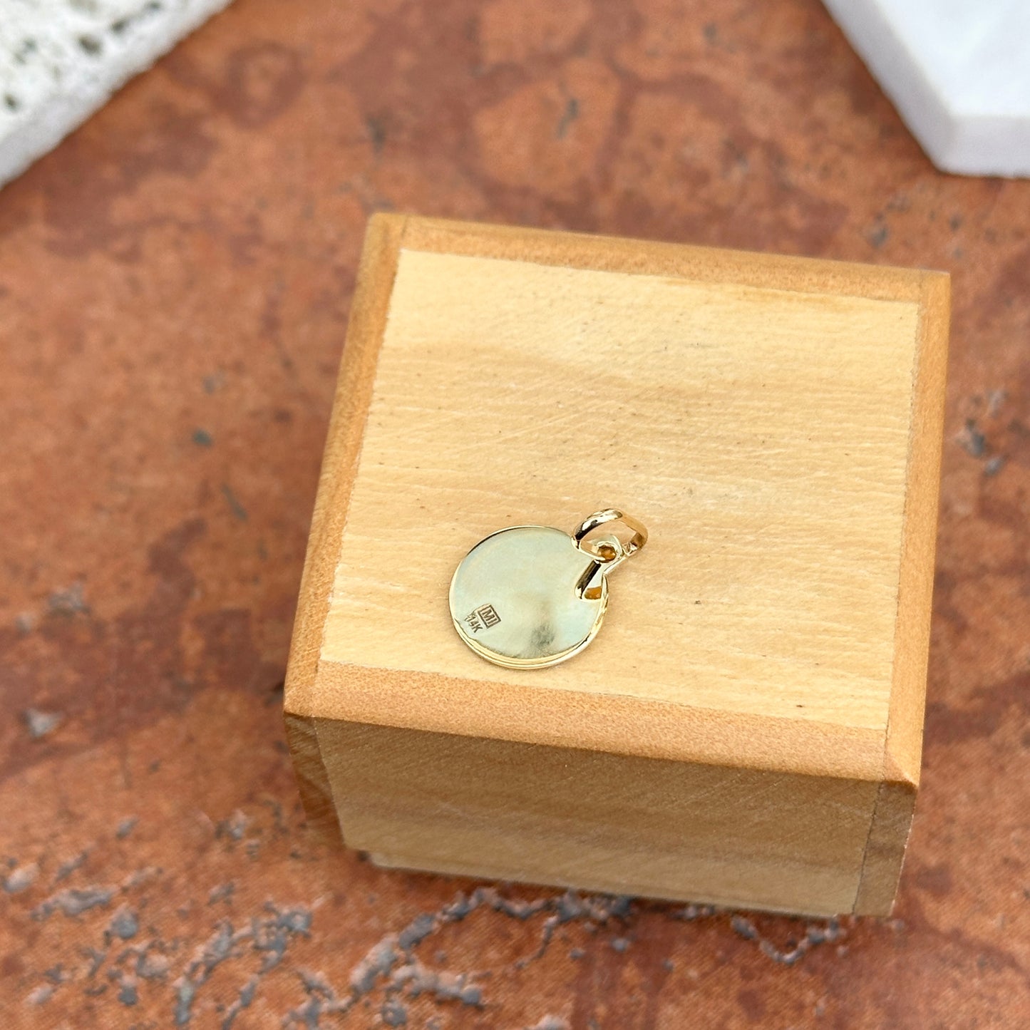 14KT Yellow Gold St Joseph Round Medal Pendant Charm Solid 12mm