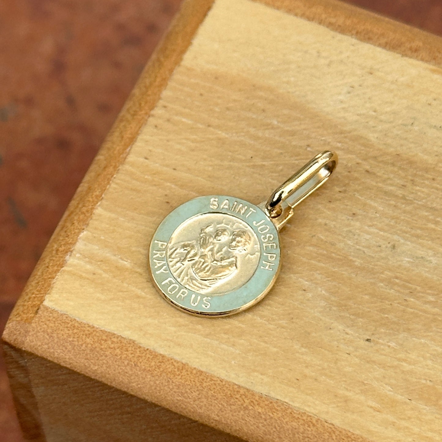 14KT Yellow Gold St Joseph Round Medal Pendant Charm Solid 12mm