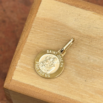 14KT Yellow Gold St Joseph Round Medal Pendant Charm Solid 12mm