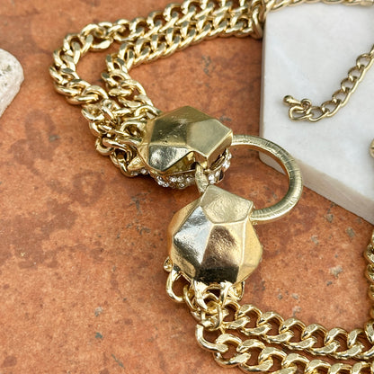 Estate Gold-Plated Brass CZ Double Panther Statement Necklace - LSJ