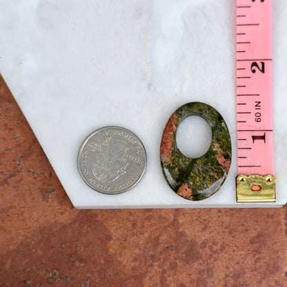 Estate Genuine Stone Unakite Agate Hooplet Earring Charms PAIR Door Knockers 80s