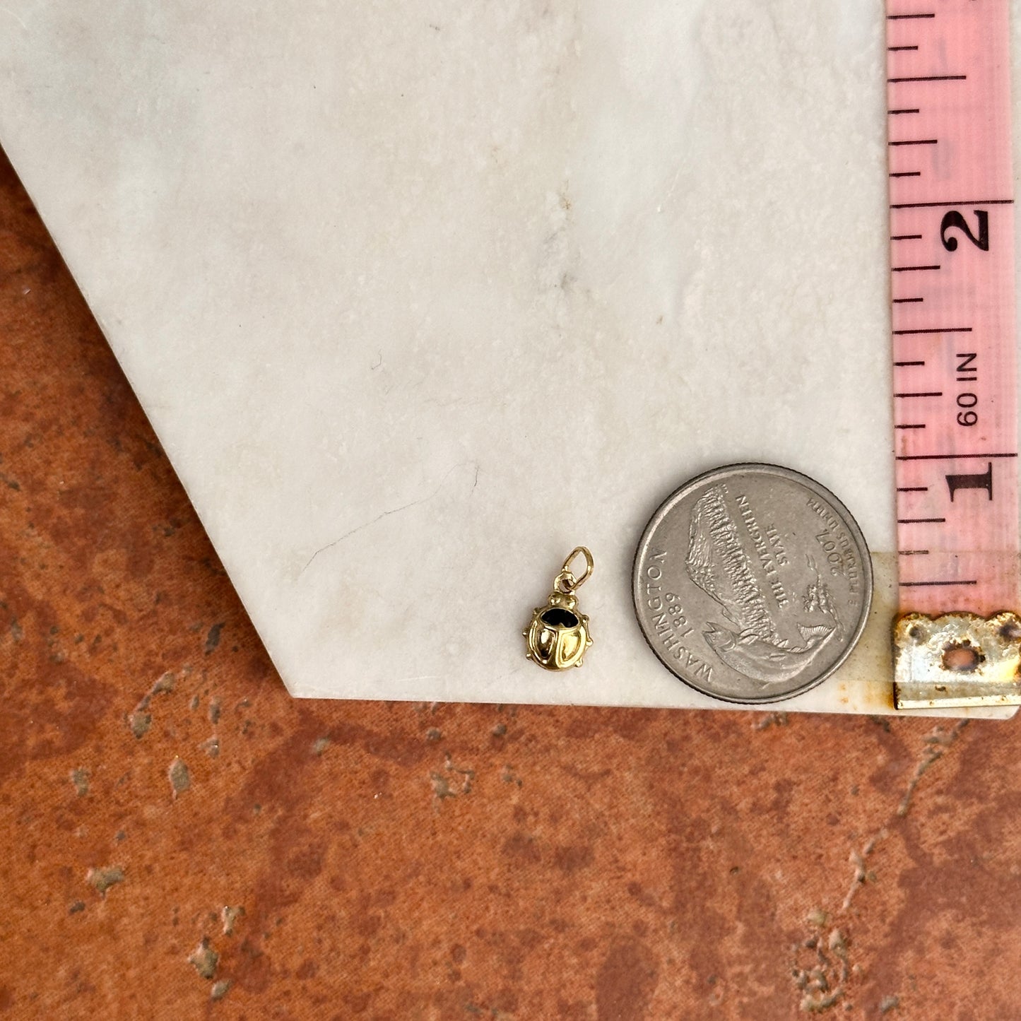 14KT Yellow Gold Black Enamel Ladybug Pendant Charm