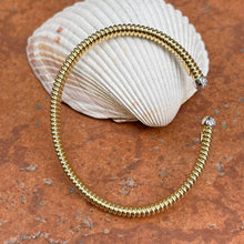 Load image into Gallery viewer, 18KT Yellow Gold Pave Diamond End Cap Corrugated Cuff Bangle Bracelet