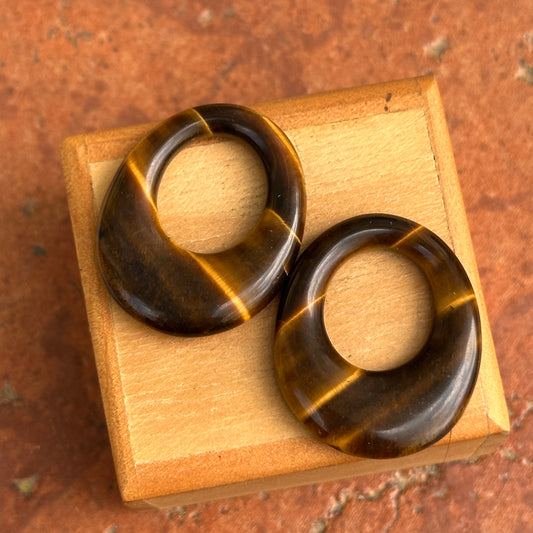 Estate Tiger's Eye Oval Disc Earring Charms - LSJ