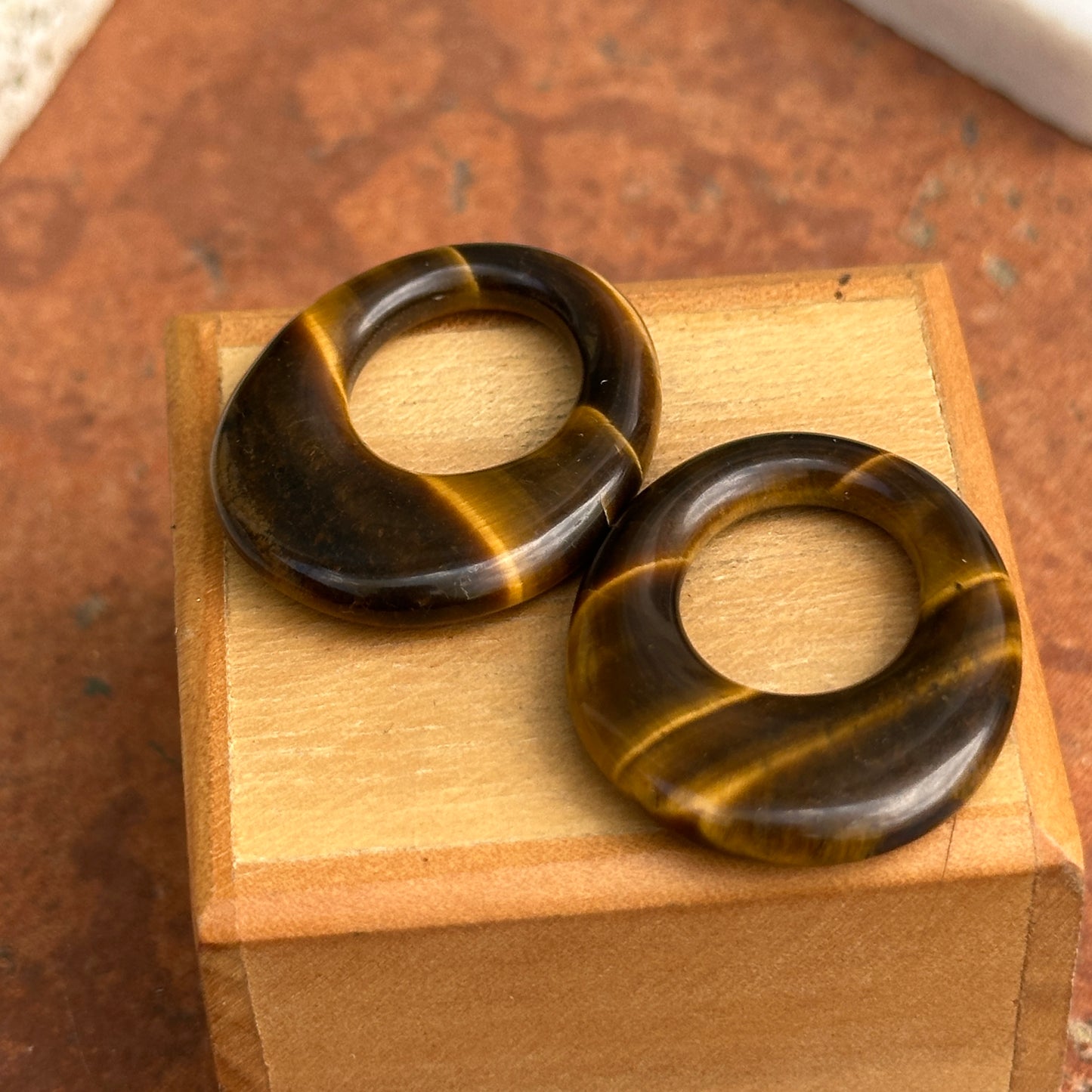 Estate Tiger's Eye Oval Disc Earring Charms - LSJ