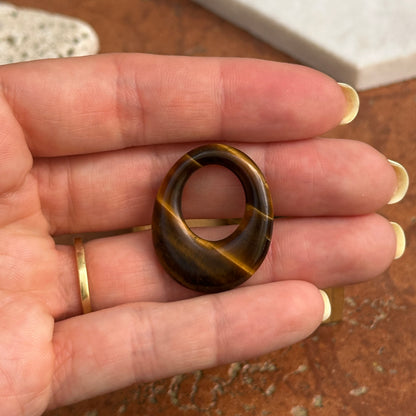 Estate Tiger's Eye Oval Disc Earring Charms - LSJ
