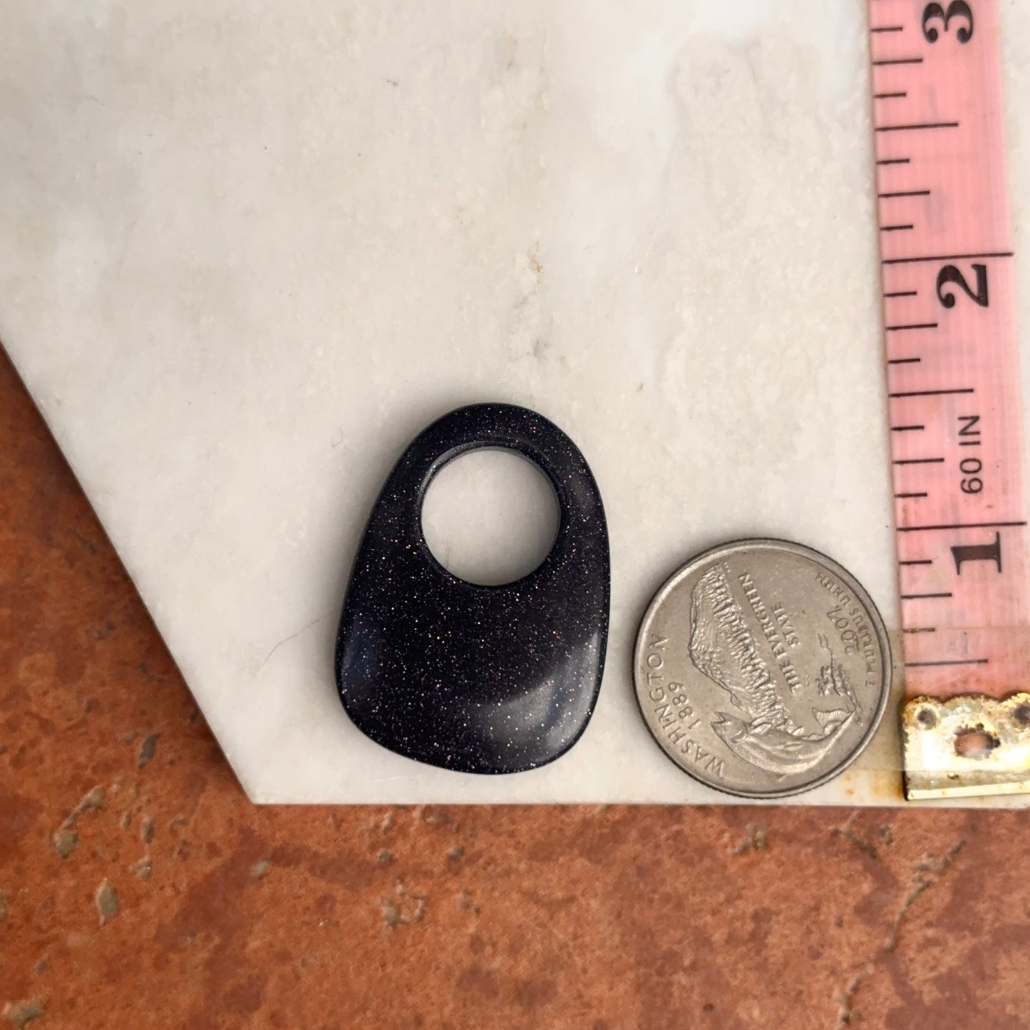 Genuine Dark Blue Goldstone Gemstone Open Oval Disc Earring Charms - LSJ