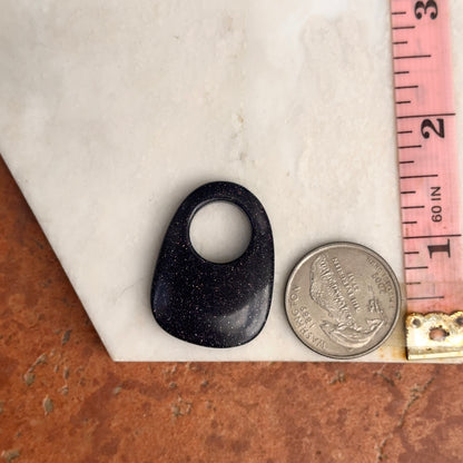 Genuine Dark Blue Goldstone Gemstone Open Oval Disc Earring Charms - LSJ