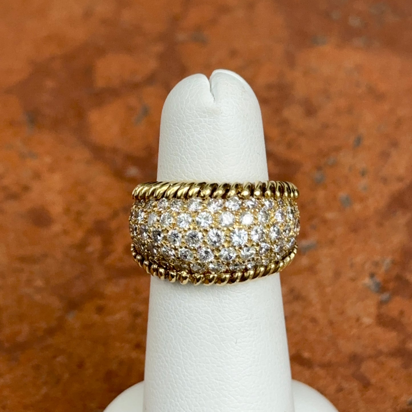 Estate 18KT Yellow Gold & Pave Diamond Wide Design Cigar Band Ring 13mm