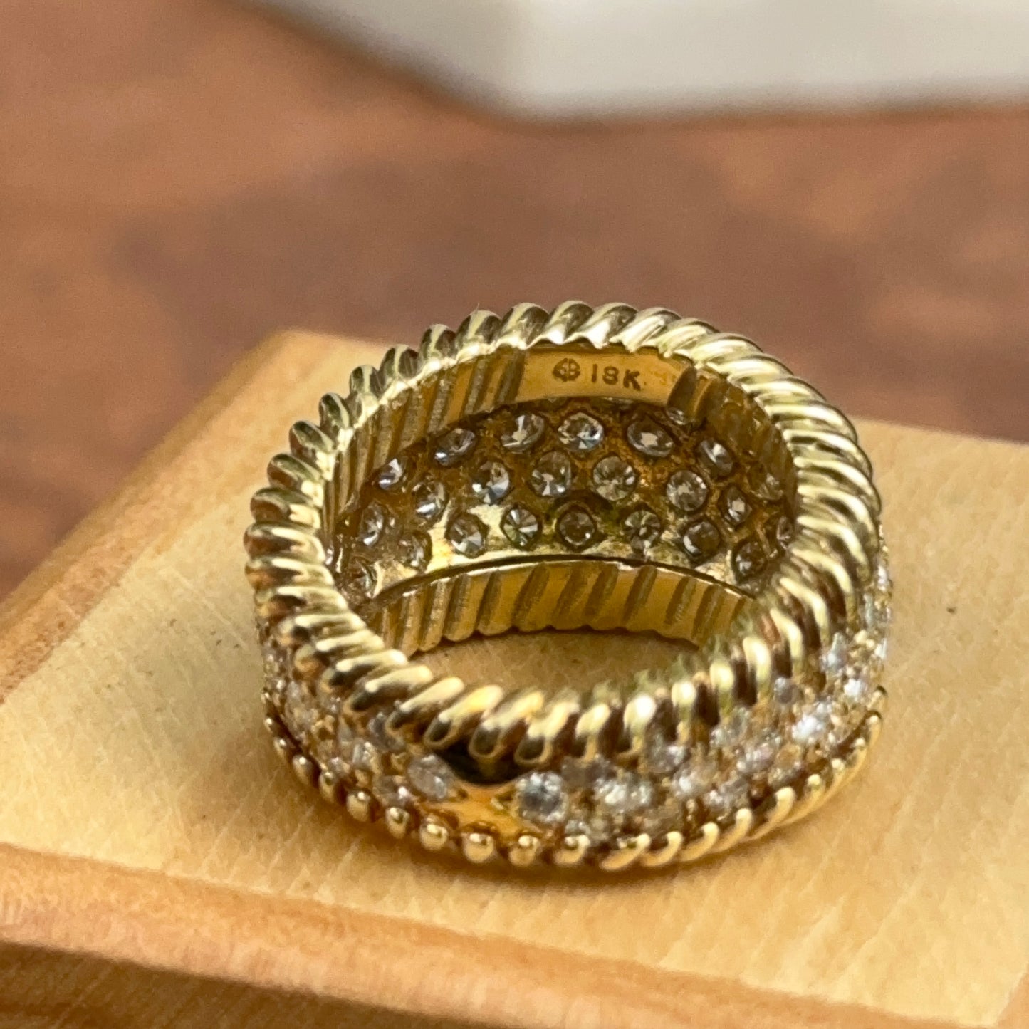 Estate 18KT Yellow Gold & Pave Diamond Wide Design Cigar Band Ring 13mm