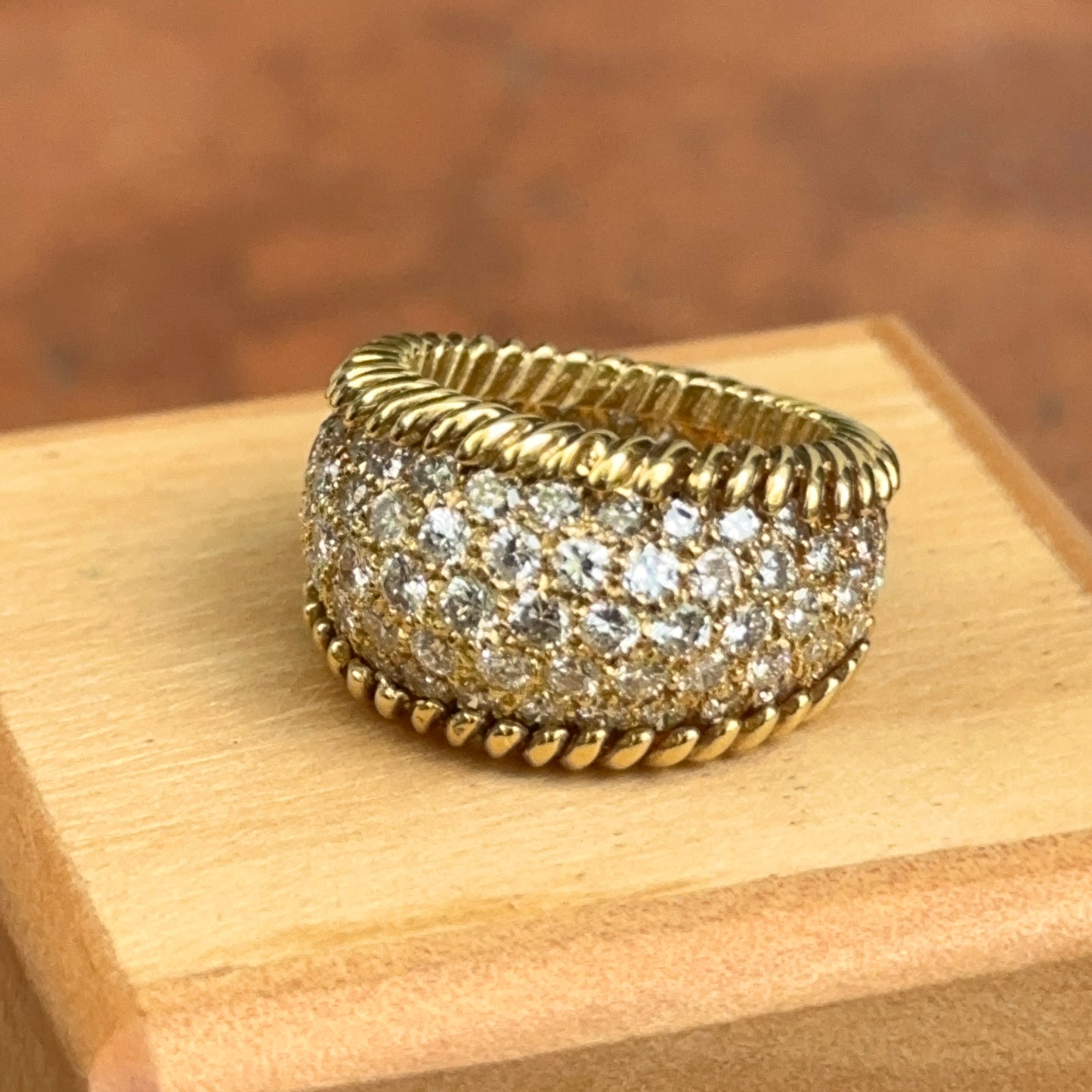 Estate 18KT Yellow Gold & Pave Diamond Wide Design Cigar Band Ring 13mm