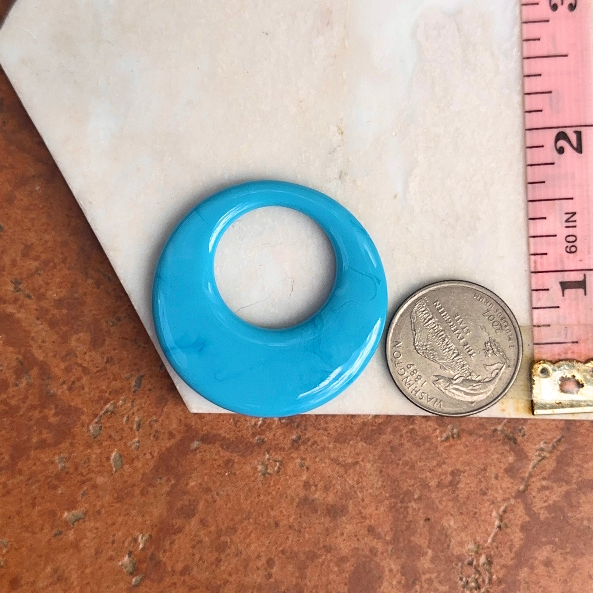 Estate Turquoise Glass Round Disc Earring Charms 33mm - LSJ