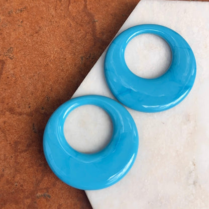 Estate Turquoise Glass Round Disc Earring Charms 33mm - LSJ