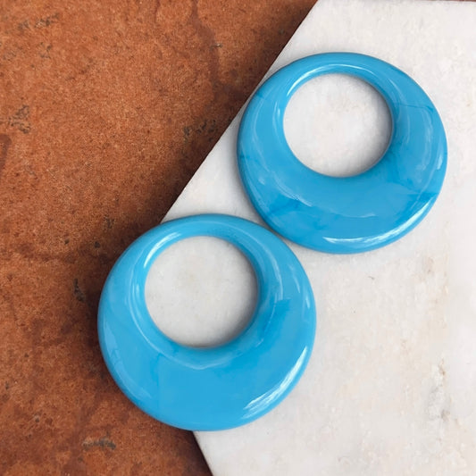 Estate Turquoise Glass Round Disc Earring Charms 33mm - LSJ