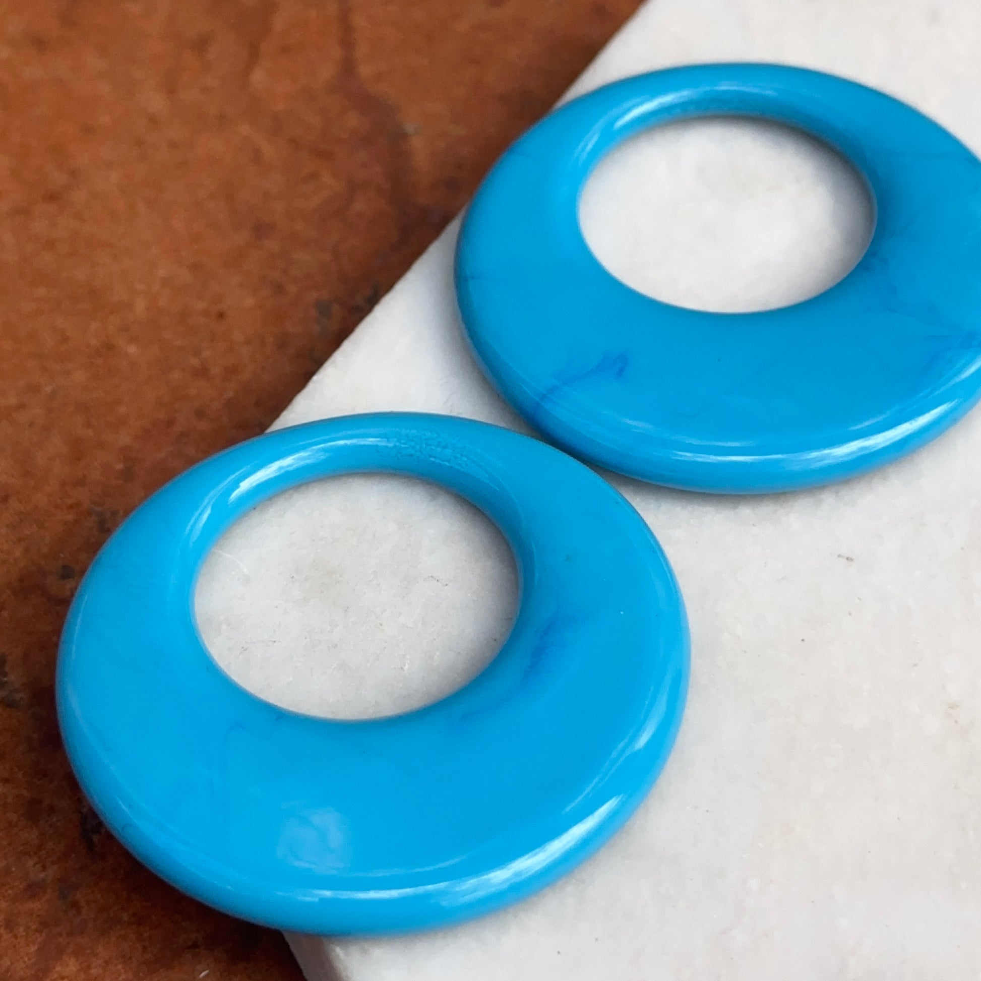 Estate Turquoise Glass Round Disc Earring Charms 33mm - LSJ