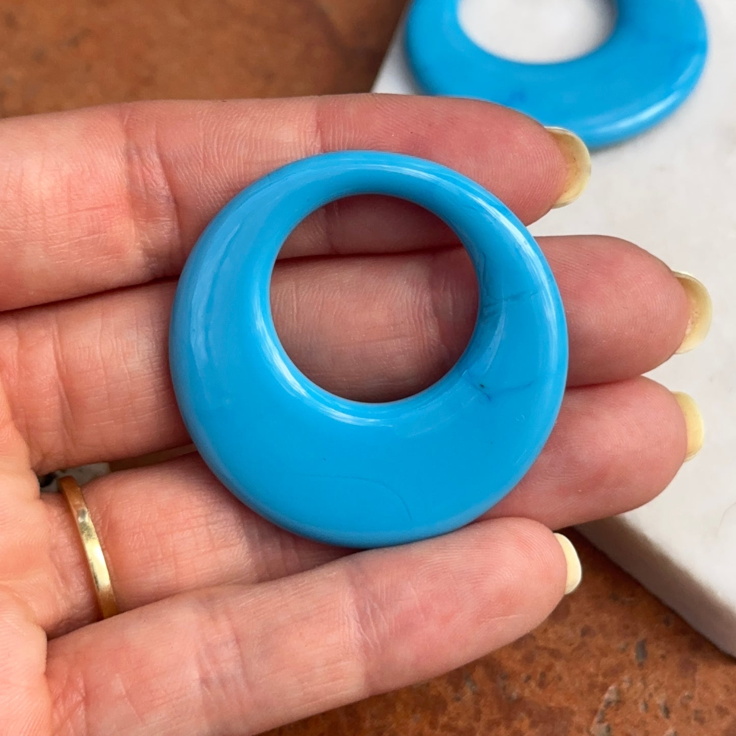 Estate Turquoise Glass Round Disc Earring Charms 33mm - LSJ