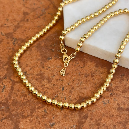 Estate 14KT Yellow Gold 4mm Beaded Ball Chain Necklace