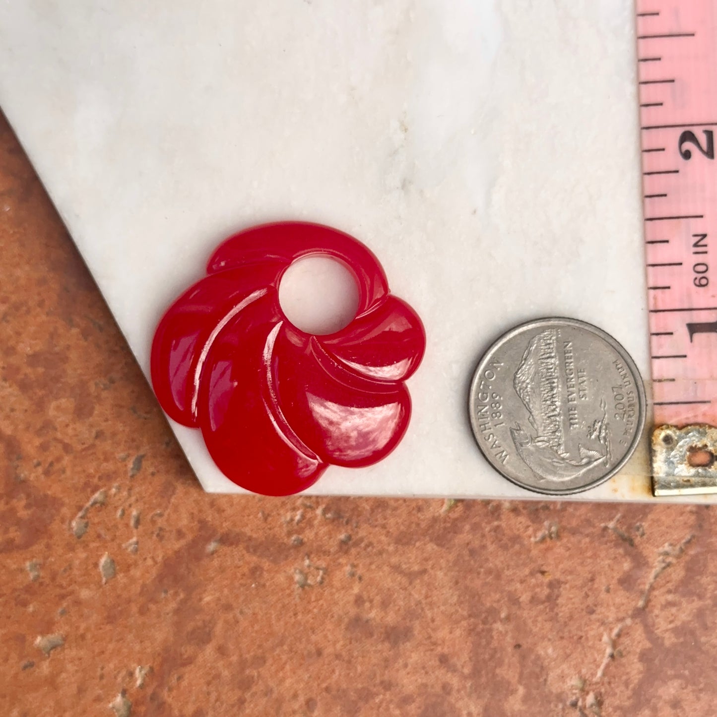 Estate Red Round Swirl Lucite Earring Charms - LSJ