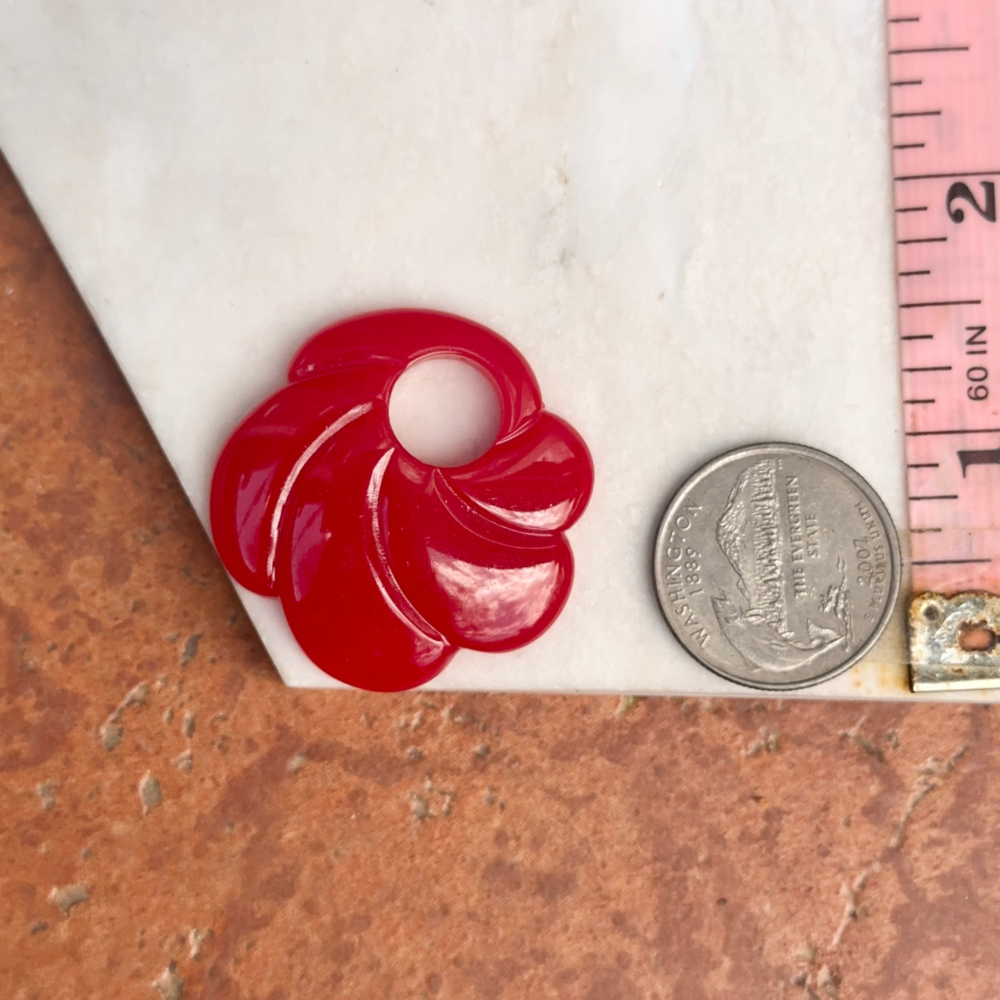 Estate Red Round Swirl Lucite Earring Charms - LSJ