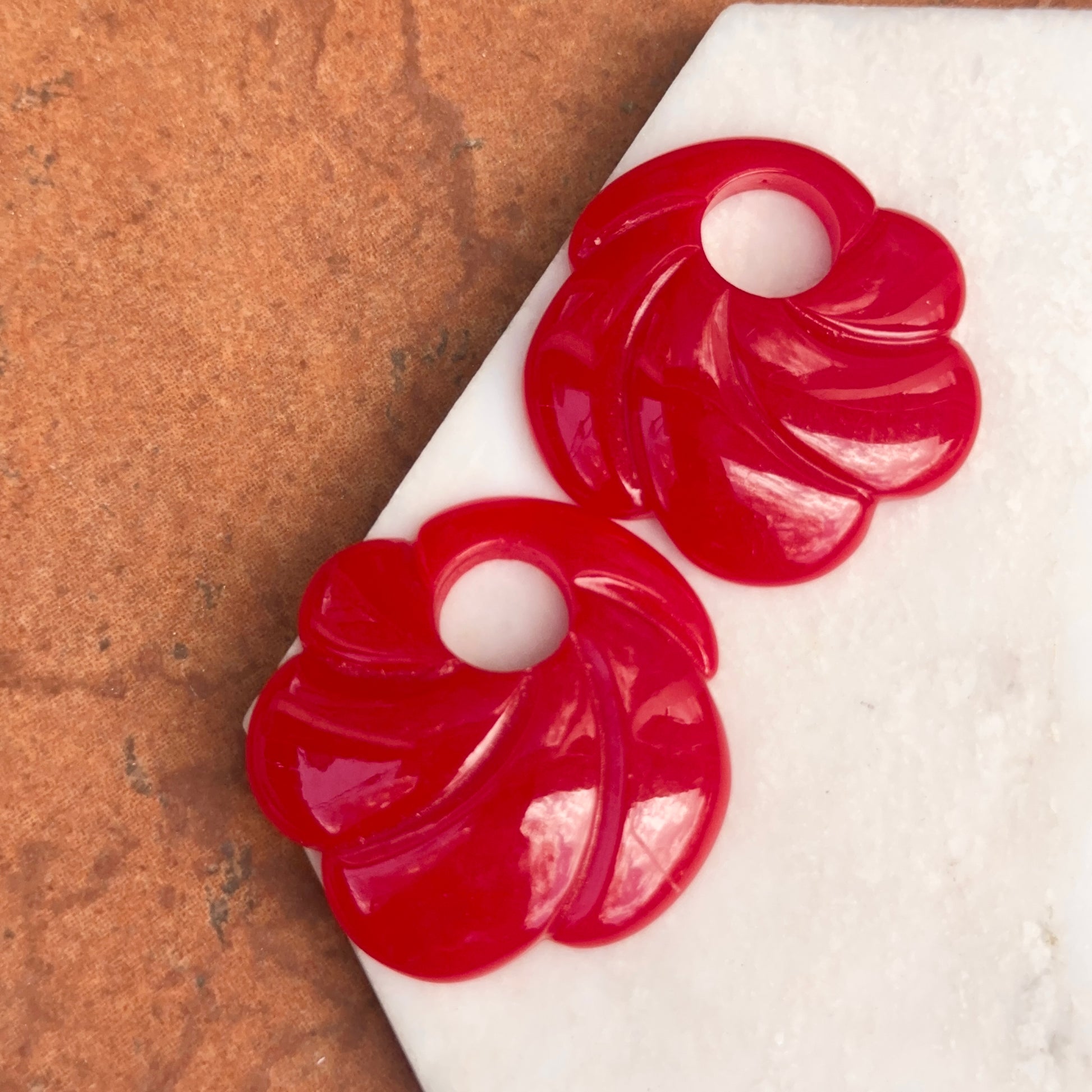 Estate Red Round Swirl Lucite Earring Charms - LSJ