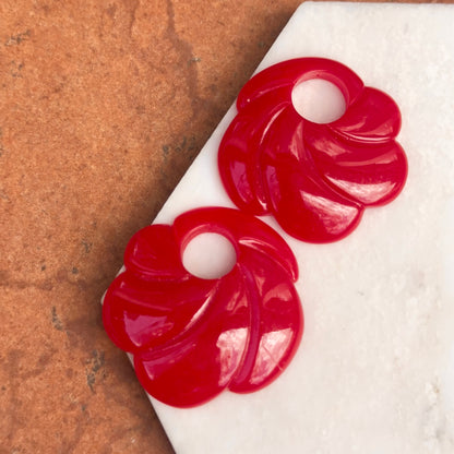 Estate Red Round Swirl Lucite Earring Charms - LSJ