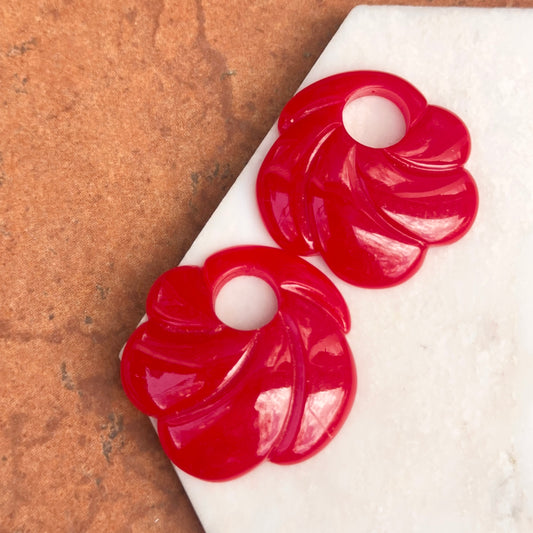 Estate Red Round Swirl Lucite Earring Charms - LSJ