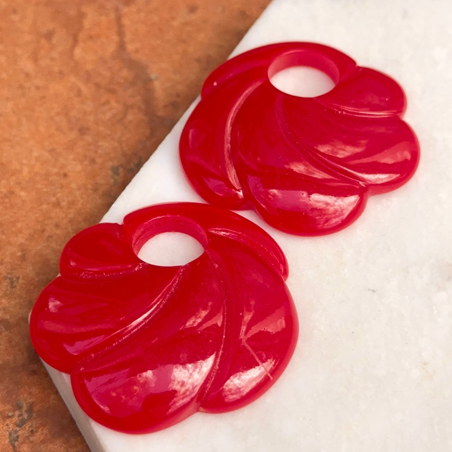 Estate Red Round Swirl Lucite Earring Charms - LSJ