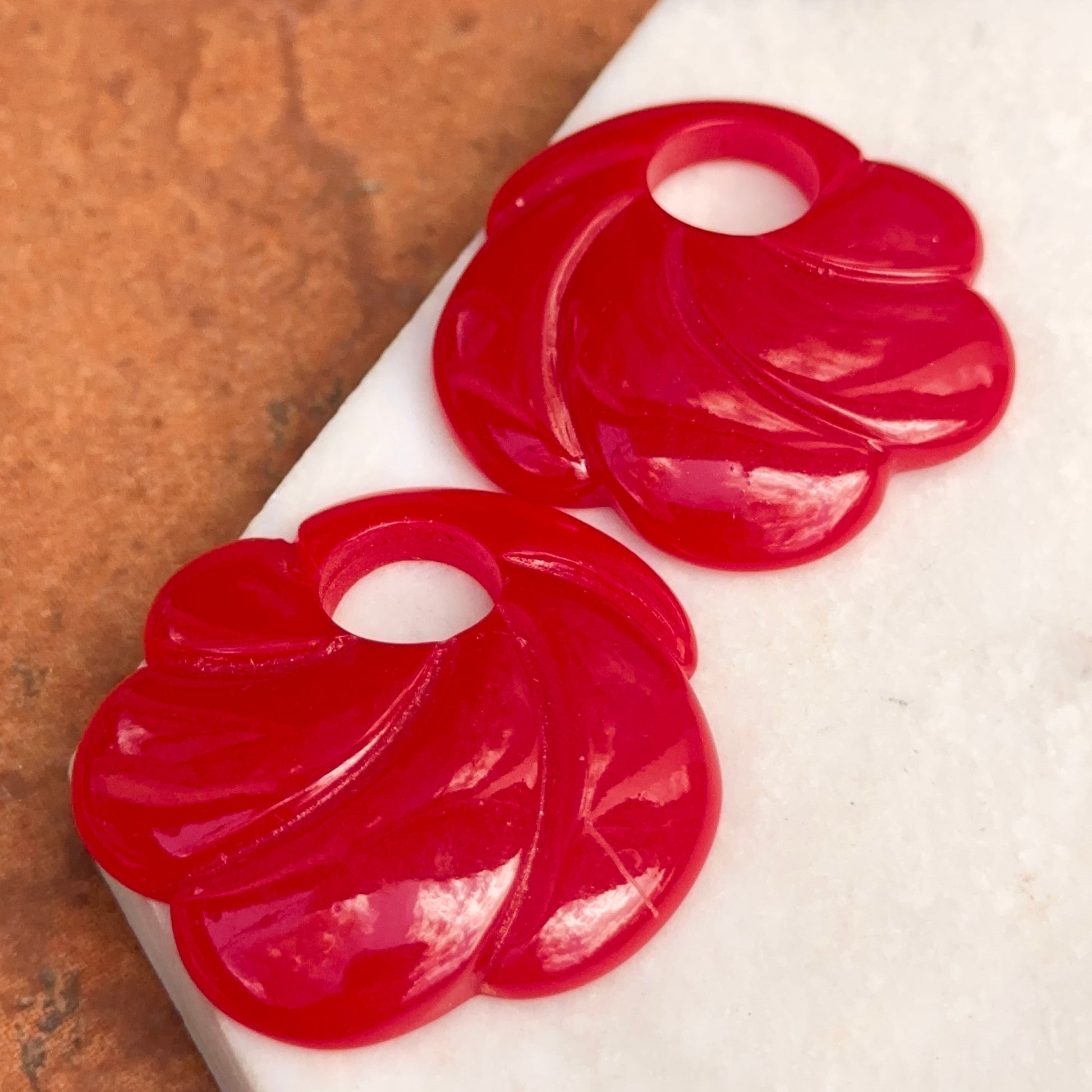 Estate Red Round Swirl Lucite Earring Charms - LSJ