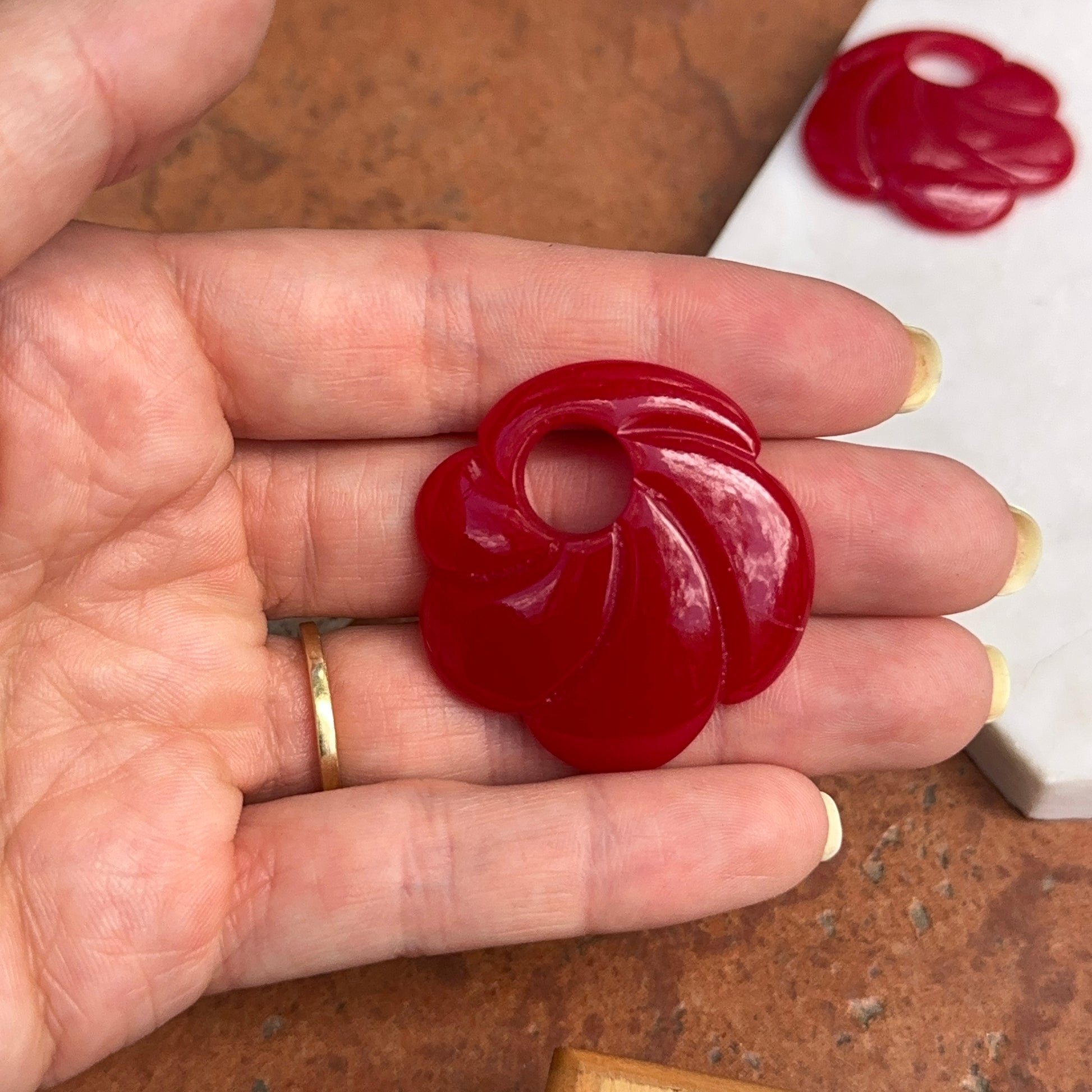 Estate Red Round Swirl Lucite Earring Charms - LSJ
