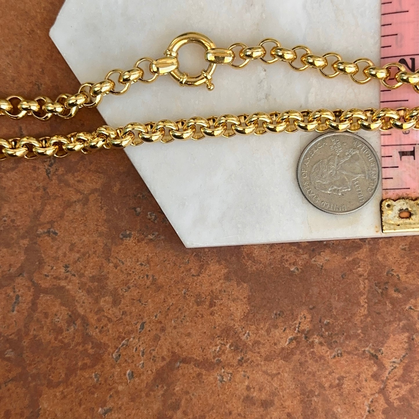 Estate 14KT Yellow Gold 8mm Rolo Chain Toggle Ring Necklace 18"